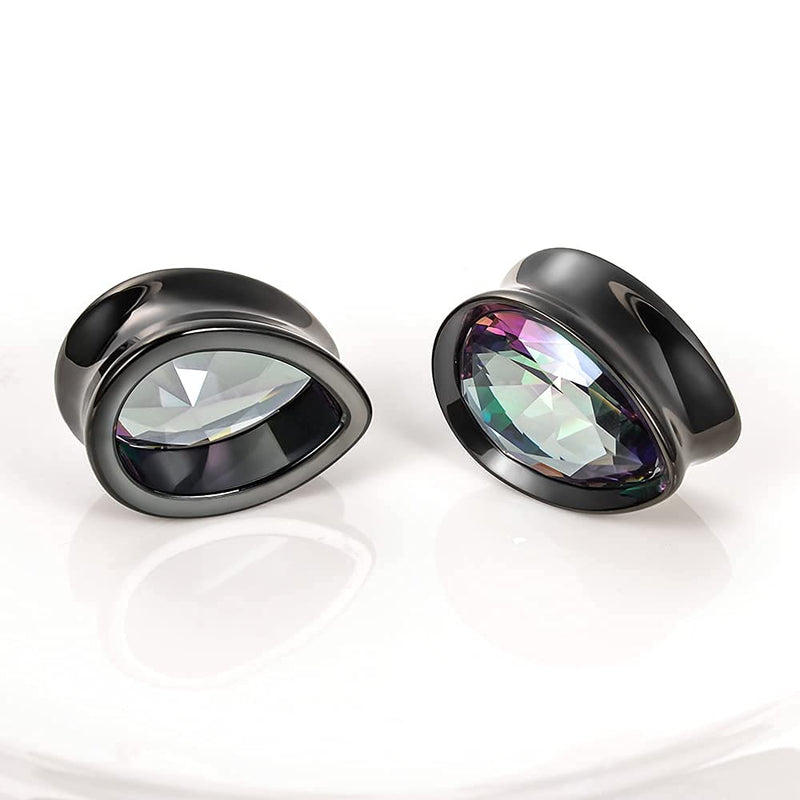 [Australia] - PUNKYOUTH Surgical Steel Teardrop Zircon Double Flared Ear Tunnels And Plugs Stretcher Expander Sold As Pair Gauge 8mm-25mm Black: 00g(10mm) 
