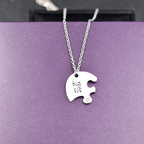 [Australia] - Charm.L Grace 3 Piece of Big Sis Middle Sis Lil Sister Necklace Keychain Set Heart Shape Puzzle 