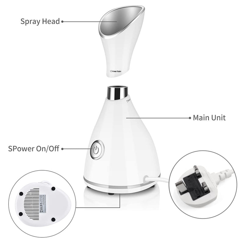 [Australia] - Facial Steamer-Nano Ionic Facial Steamer Warm Mist Humidifier Atomizer Sprayer Moisturizing Face Steamer Home Sauna SPA Face with 4 Piece Stainless Steel Skin Kit and Hair Band 