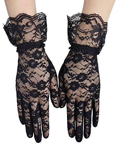 [Australia] - Lace Floral Short Tulle Bridal Gloves Black 