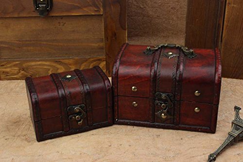 [Australia] - Coolrunner 2pcs Antique Vintage Wooden Box Stamp Flower Small Metal Lock Jewelry Treasure Chest Handmade Retro Wood Organizer Case Box (2 pcs) Brown 