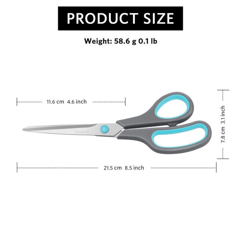 [Australia] - Asdirne Scissors, Stainless Steel Blades, Soft Grip Handle, Suitable for Households,Offices and Schools, All Purpose, Blue/Grey, 21.5 cm 21cm 