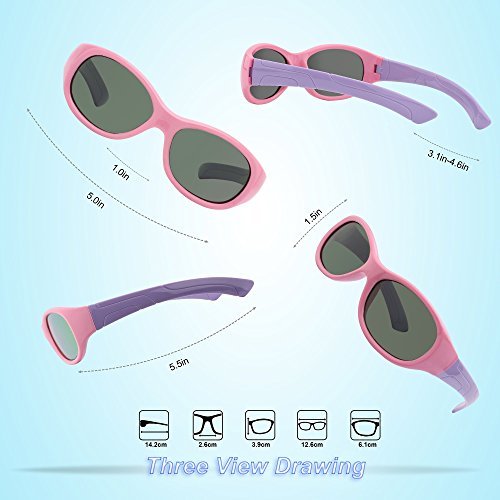 [Australia] - RIVBOS Rubber Kids Polarized Sunglasses With Strap Glasses Shades for Boys Girls Baby and Children Age 3-10 RBK003 Round Pink 