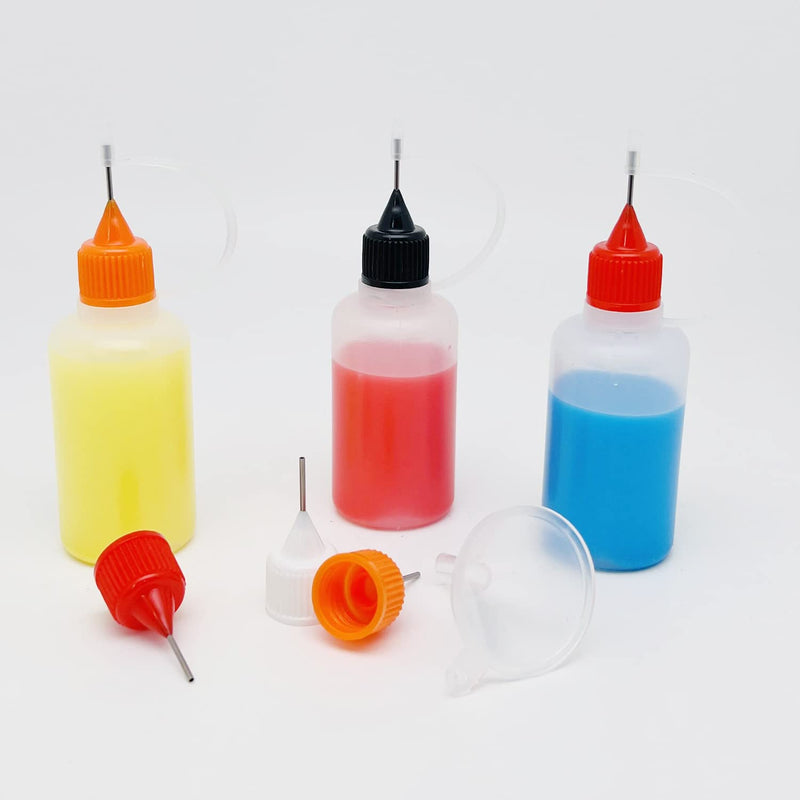 [Australia] - 12 Pcs Precision Tip Applicator Bottles, MYYZMY 1 Ounce Translucent Glue Bottles, with 2 Mini Funnel, Multicolor Lids 