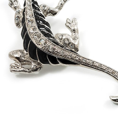 [Australia] - Silver Plated Crystal Enamel Lizard Brooch 