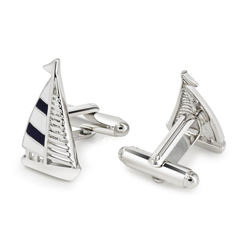 [Australia] - Mr.Van Navy Blue Sail Boat Cufflinks Classic Fashion Modern Stripe Cufflinks Blue and Silver 01 