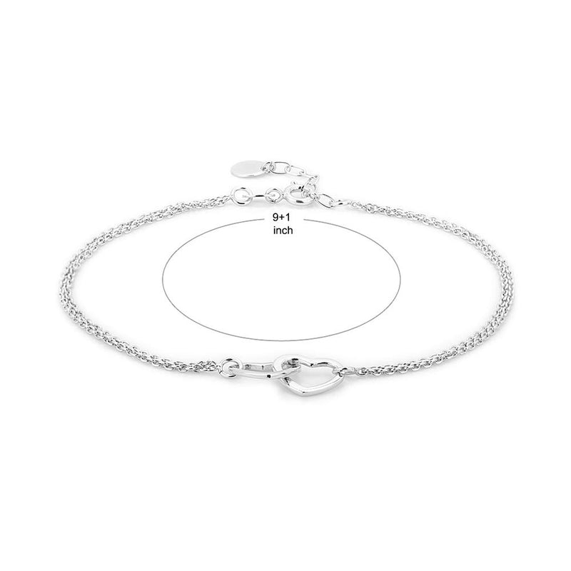 [Australia] - Vanbelle Sterling Silver Jewelry Interlinked Open Couple Heart Anklet with Rhodium Plating for Women and Girls 