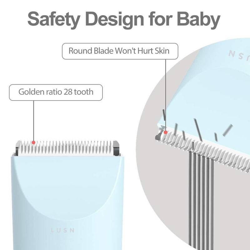 [Australia] - LUSN Baby Hair Clippers Kit, Ultra-Quiet 2.0 Kids Hair Trimmer Kit with 3 Guide Combs & a Haircut Cape, IPX7 Waterproof, Cordless & Fast Charging, for Toddler and Baby Use Classic Blue 