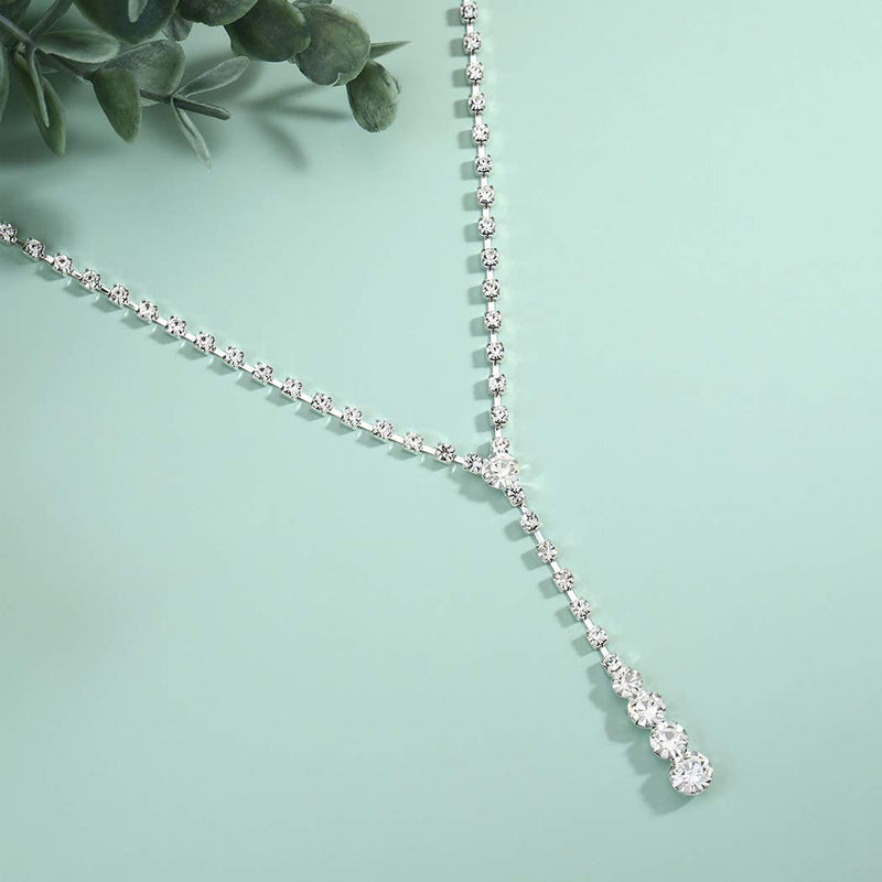 [Australia] - Aukmla Bride Wedding Necklace Earring Set Silver Rhinestones Bridal Crystal Jewelry Accessories for Women and Girls Necklace-020 (Set of 3) 