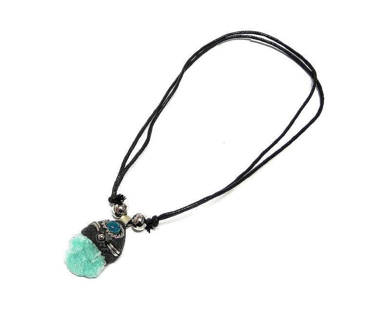 [Australia] - Mia Jewel Shop Natural Raw Rough Healing Gemstone Pendant Round Chrysocolla Stone Adjustable Necklace Turquoise 