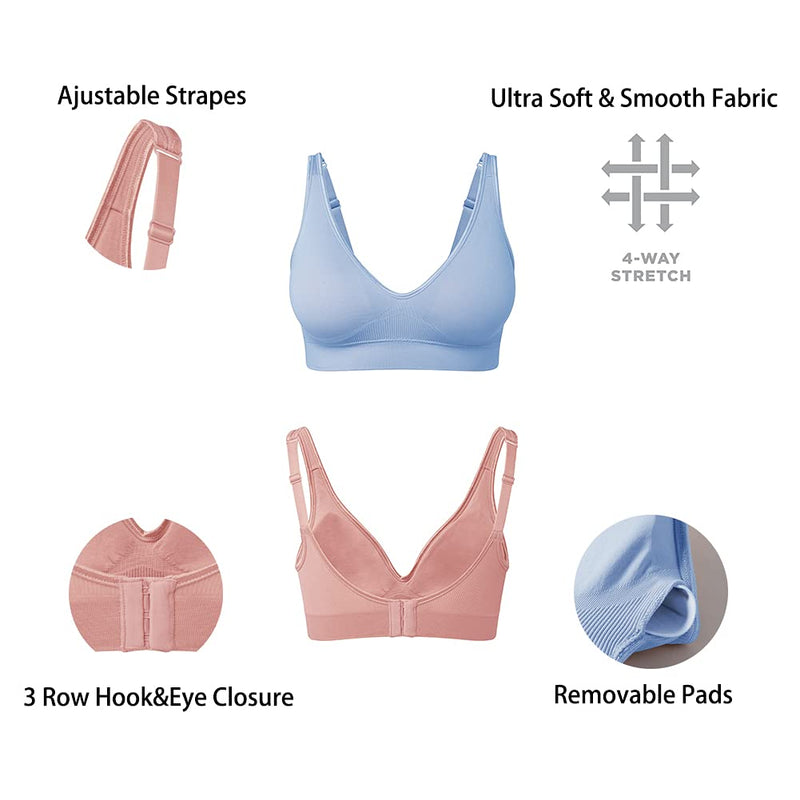[Australia] - Comfyin Wireless Bras for Women Non Wired Seamless Bras with Removable Pads 3 Pack Pink+blue+orange L 