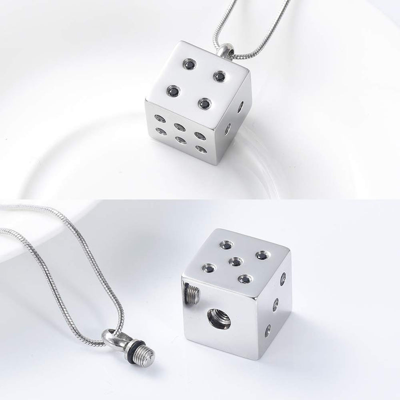 [Australia] - zeqingjw Dice Cremation Jewelry Inlay Zircon Urn Necklace for Ashes Memorial Urn Pendant for Loved Ones Keepsake Ashes Necklace Sliver 
