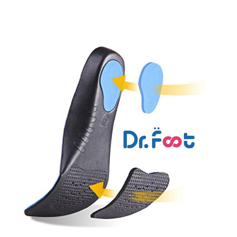 [Australia] - Dr.Foot Full Orthotics Shoe Insoles - Arch Support Inserts Correct Flat Feet, Over-Pronation, Fallen Arch (S - W6.5-8 | M5.5-7) S - Women's 6.5-8 | Men's 5.5-7 Blue&black 
