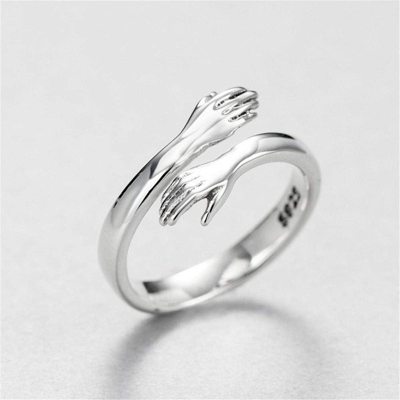 [Australia] - 4 Pcs Adjustable Hands Embrace Open Rings Hugging Hands Rings Romantic Couple Hug Rings Vintage Charming Statement Ring Lover Wedding Ring Band Valentine's Day Jewelry 