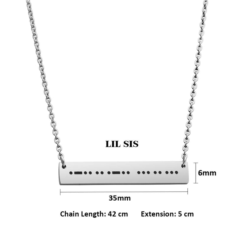 [Australia] - JINGMARUO Morse Code Sister Bar Necklace Big Sis Mid Sis Lil Sis Necklace Set Bridesmaid Sisters Gift Lil Sis--Silver 