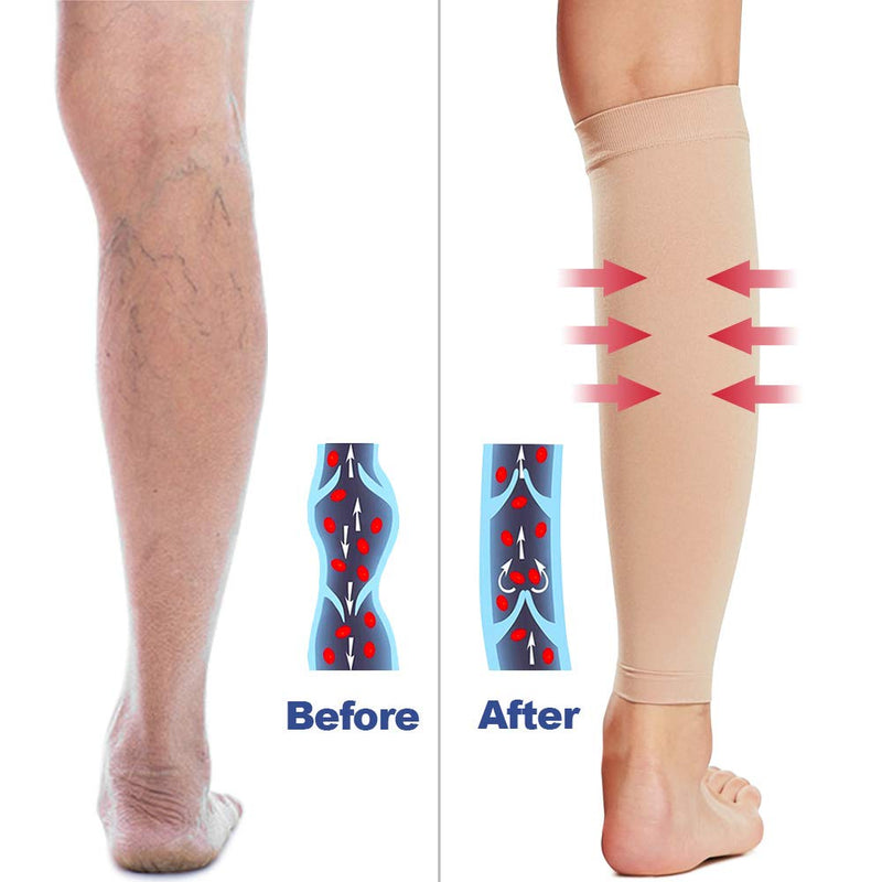 [Australia] - Beister 1 Pair Compression Calf Sleeves (20-30mmHg), Perfect Calf Compression Socks for Running, Shin Splint, Medical, Calf Pain Relief, Air Travel, Nursing, Cycling Medium Beige 