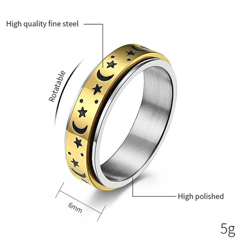 [Australia] - nylry Titanium Stainless Steel Spinner Rings Moon and Star Fidget Ring Stress Relieving Anxiety Ring Engagement Wedding Promise Band for Women Men Size 5-12 A Gold 5 (run small) 