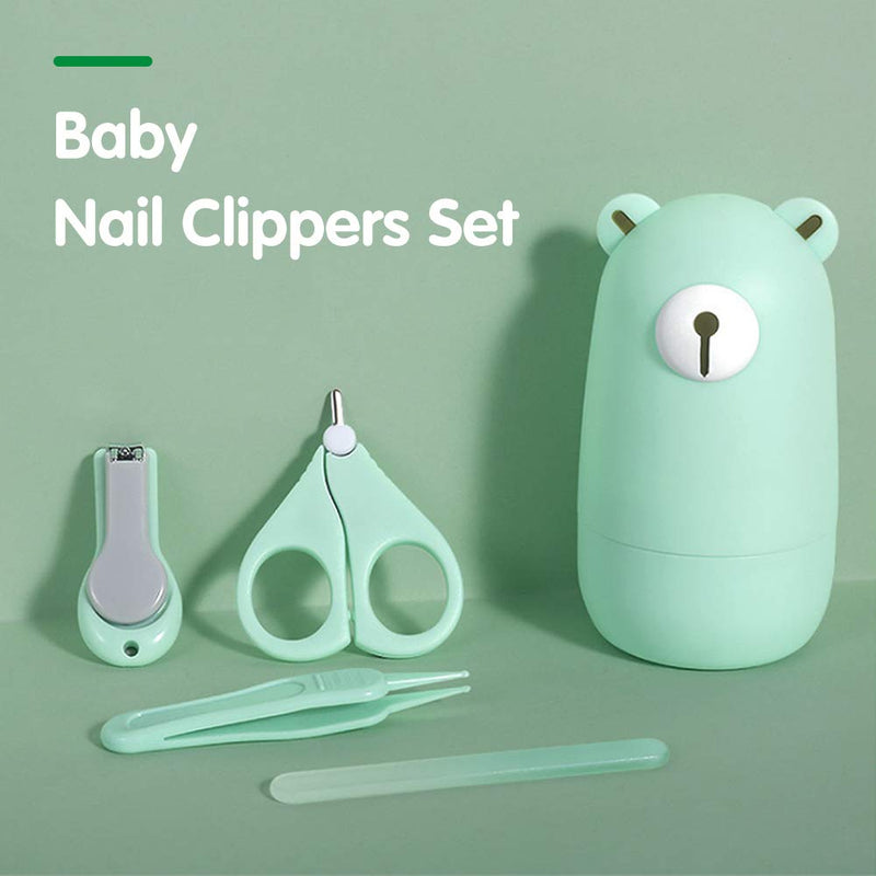 [Australia] - Mostop Baby Nail Clippers Kit Manicure Set 4 in 1 Grooming Tools Pedicure Kit Baby Nail Clippers, Scissor, Nail File & Tweezers for Newborn Infant Toddler Kids Green01 