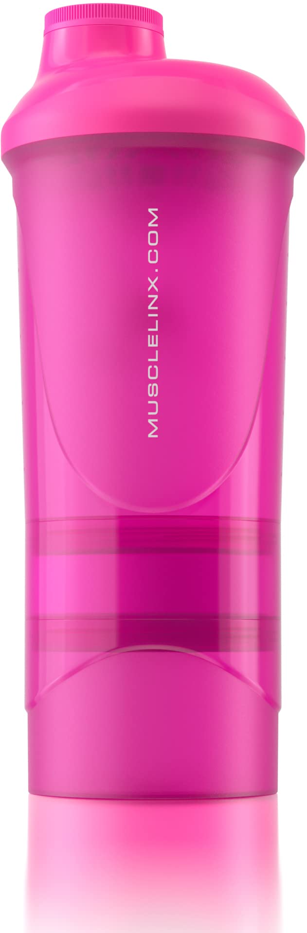 [Australia] - Pink Protein Shaker Plus Storage Screw top 100% Leak Proof Drinks Bottle 500ml to 700ml by Musclelinx Pink Transparent Plus Storage 