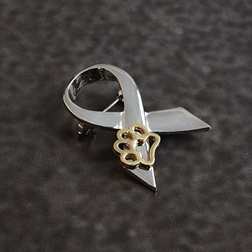 [Australia] - MIXIA Classical Ribbon Brooch Animal Cruelty Awareness Cat Dog Puppy Paw Print Brooch Pin Jewellery Gifts for Women Men Brooches Pin Silver 