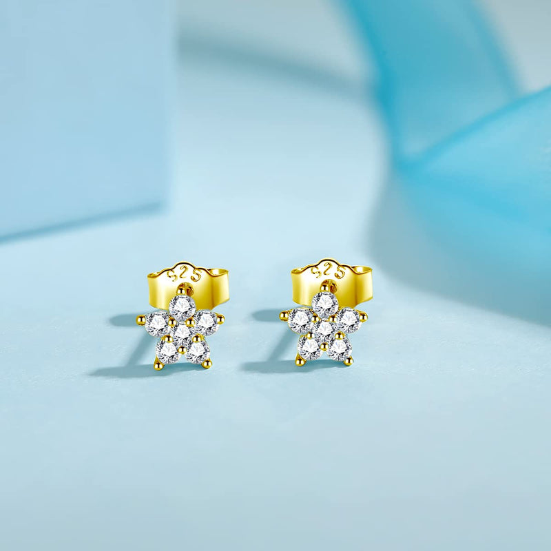 [Australia] - GULICX Silver Stud Earrings for Women Girls, Hypoallergenic 925 Stering Silver Tiny Flower Cubic Zirconia Simulated Diamond Stud Earrings, Small Helix Cartilage Piercing Sleeper Studs,Size:3/4/5/6mm 3 Pairs-gold-3/4/5mm 