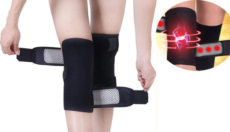 [Australia] - CTHOPER 1Pair Self Heating Knee Brace Sleeve, Adjustable Tourmaline Magnetic Therapy Knee Pad Support with Open Patella Stabilizer 