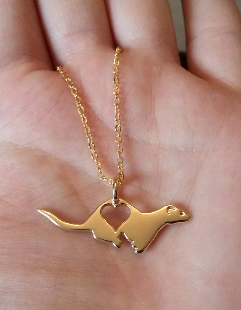 [Australia] - NOUMANDA Fashion Ferret Engraved Love Heart Necklace Classic Animal Hollow Pendant Jewelry silver 