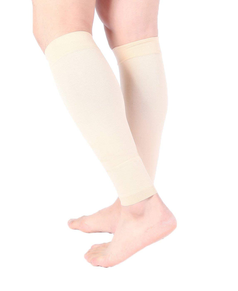 [Australia] - Doc Miller Calf Compression Sleeve Men and Women - 20-30mmHg Shin Splint Compression Sleeve Recover Varicose Veins, Torn Calf and Pain Relief - 1 Pair Calf Sleeves Pale Skin Color - Large Size 