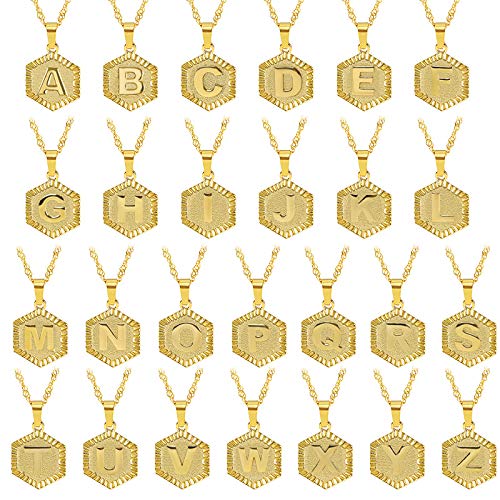 [Australia] - Yellow 18K Gold Plated Initial Letter Necklace, 2PCS A-Z Capital Letter Charm Pendant for Men Women Girls N 