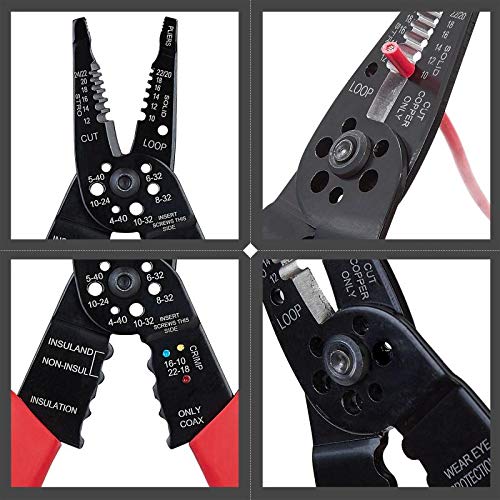 [Australia] - WGGE WG-015 Professional 8-inch Wire Stripper / wire crimping tool, Wire Cutter, Wire Crimper, Cable Stripper, Wiring Tools and Multi-Function Hand Tool. Red 