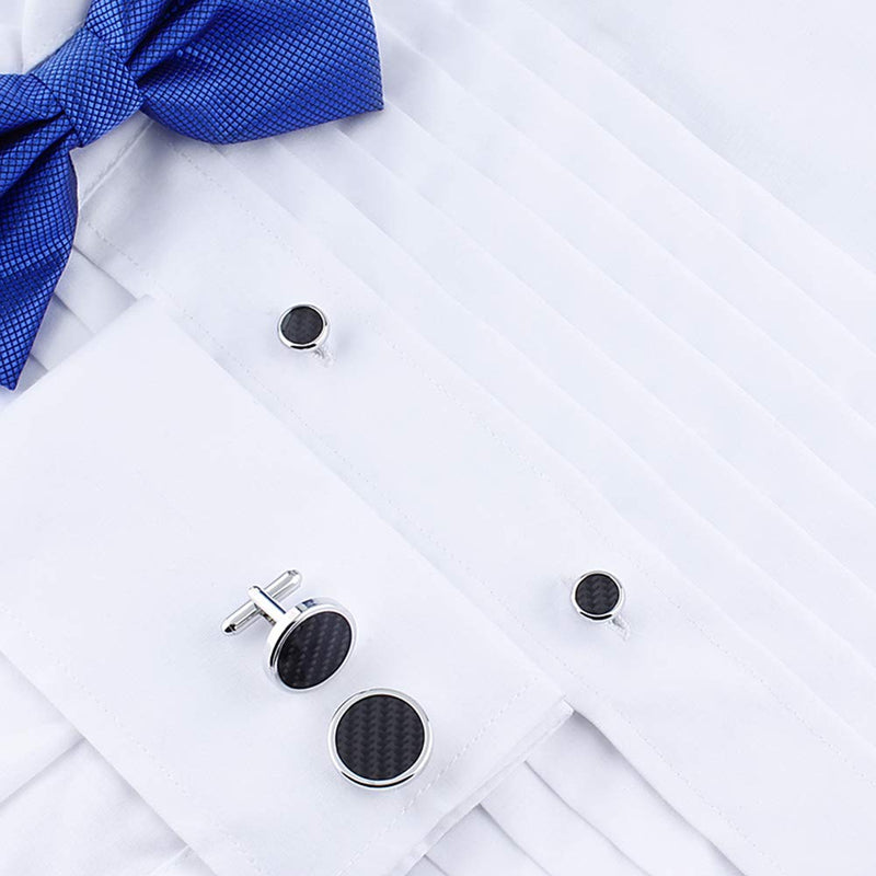 [Australia] - HAWSON Carbon Fiber Cuff Links and Tuxedo Studs Set for Men Business Wedding Black 