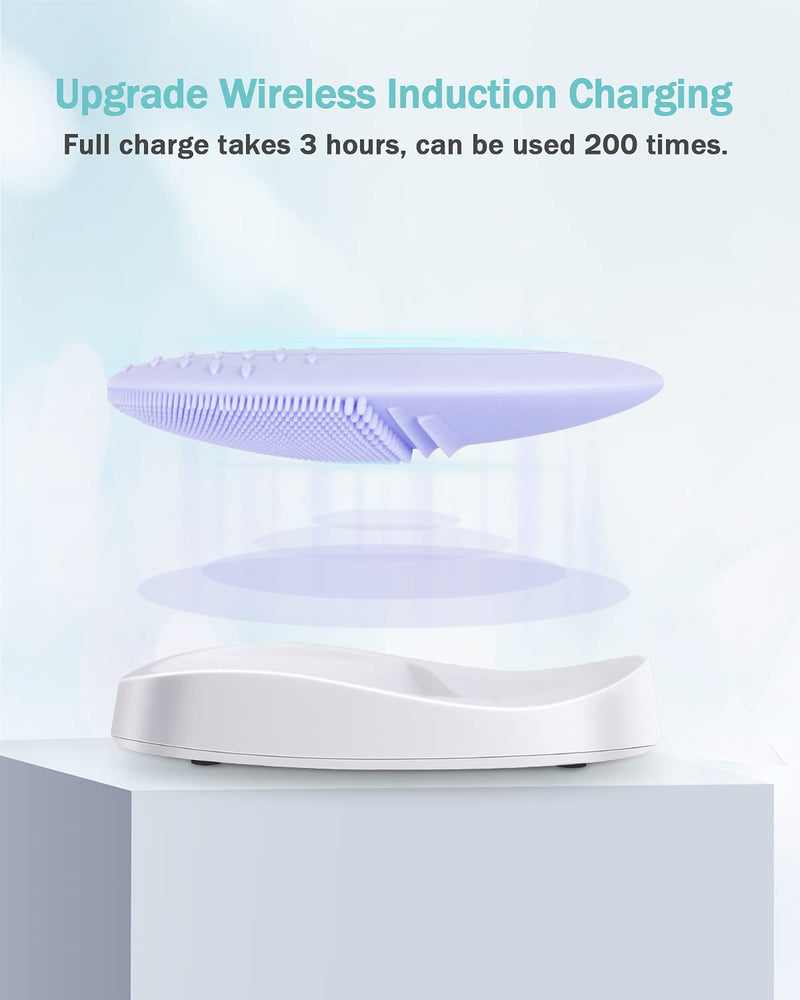 [Australia] - EZBASICS Facial Cleansing Brush made with Ultra Hygienic Soft Silicone, Waterproof Sonic Vibrating Face Brush for Deep Cleansing, Gentle Exfoliating and Massaging, Inductive charging (Violet) Violet 