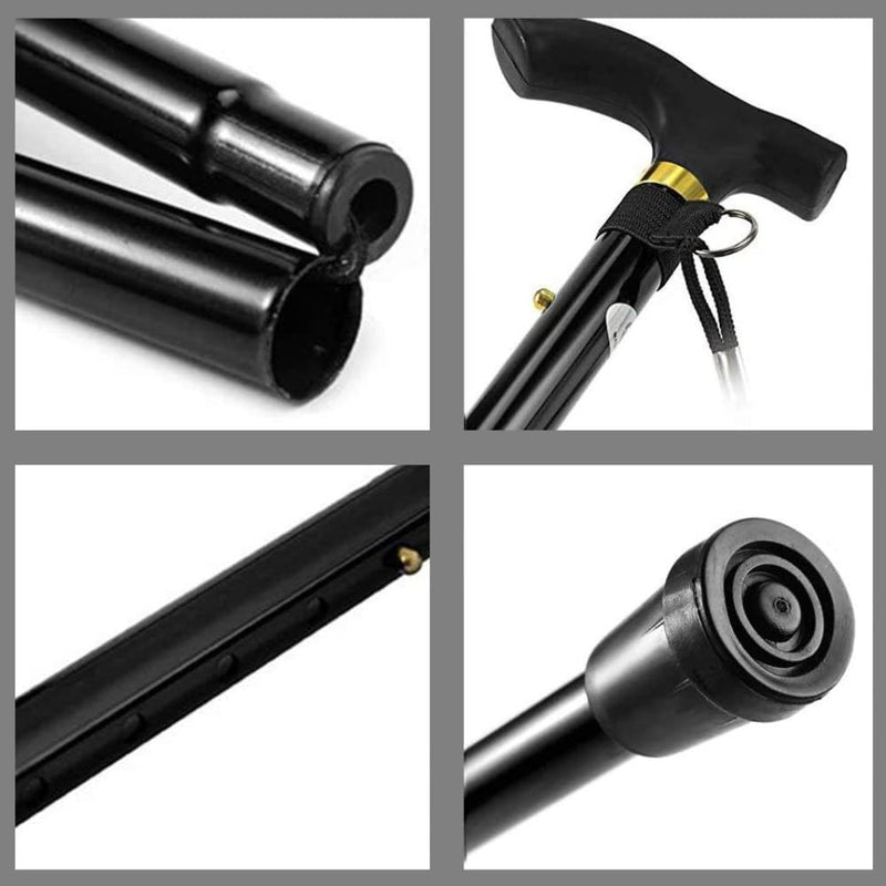 [Australia] - Foldable Walking Stick, Adjustable Walking Cane for Women, Men, Lightweight Walking Sticks for Disabled Anti Slip Rubber Base, Metal, Black 