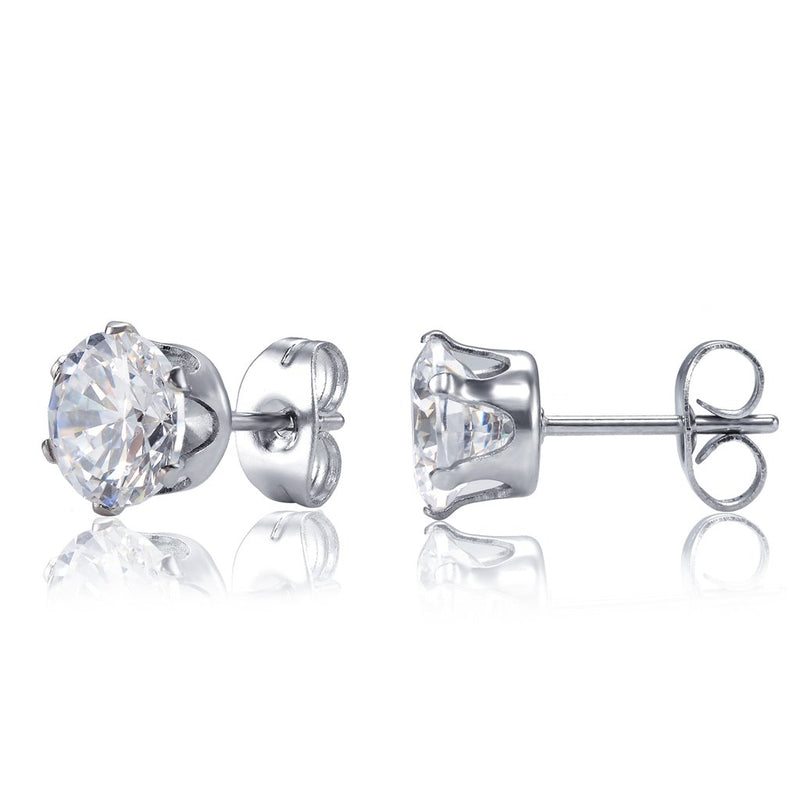 [Australia] - Jstyle Jewelry Women's Stainless Steel Round Clear Cubic Zirconia Stud Earring (6 Pairs) 