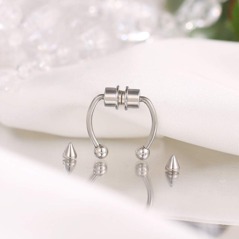 [Australia] - KHKINDPRO Fake Magnetic Septum Nose Rings for Women 3pieces 316L Surgical Stainless Steel Mens Non Piercing Jewelry Silver 