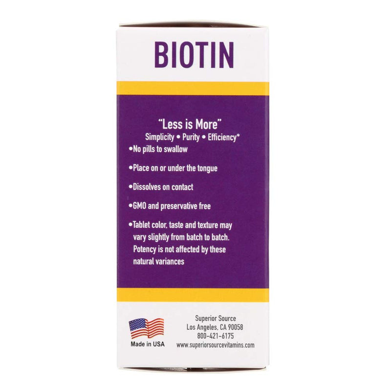[Australia] - Superior Source Biotin 1000 mcg Sublingual Instant Dissolve Tablets - Hair, Skin, and Nails Growth Vitamins - 100 Count 