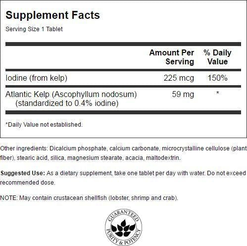 [Australia] - Swanson Kelp - Natural Iodine Source Supporting Thyroid Health - Mineral Supplement w/Iodine Source Standardized 0.4% - (250 Tablets, 225mcg Each) 