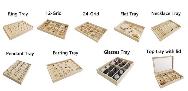 [Australia] - Stackable Jewelry Display Tray Necklace Bracelet Watch Premium Grad Beige Velvet Home Store Shows Gallery Trade (Bracelets-Watches) Bracelets-Watches 