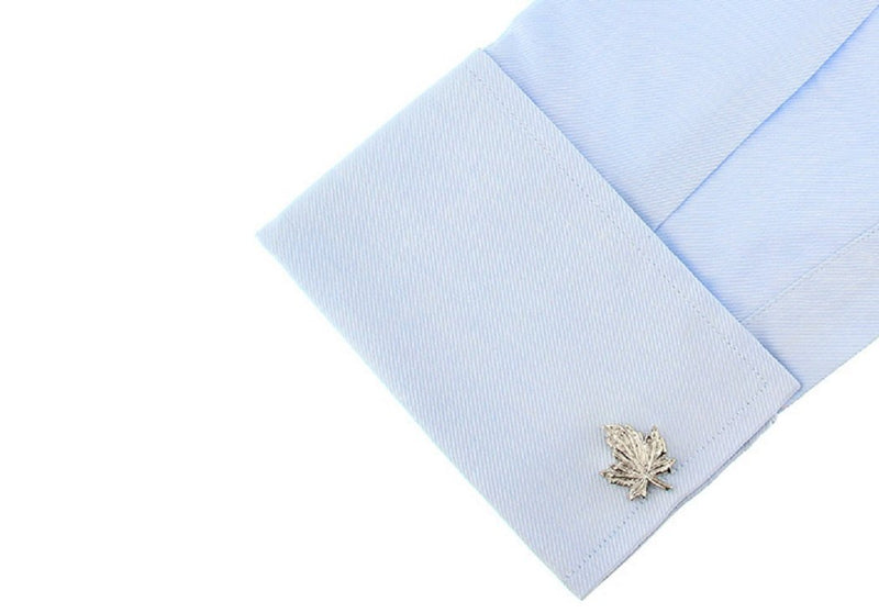 [Australia] - MRCUFF Maple Leaf Leaves Pair Cufflinks in a Presentation Gift Box & Polishing Cloth 