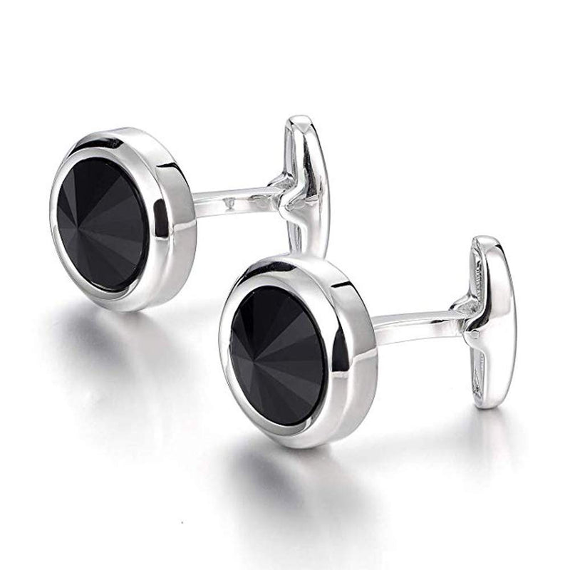 [Australia] - MERIT OCEAN Mens Cufflinks Elegant Style Cuff Link Super Shiny Swarovski Navy Blue Crystal Circular Cufflinks with Gift Box Black 