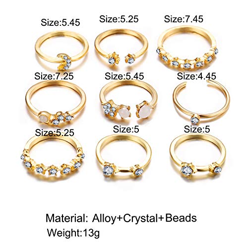 [Australia] - Cathercing 9 Pcs Women Rings Set Knuckle Rings Gold Bohemian Rings for Girls Vintage Gem Crystal Rings Joint Knot Ring Sets for Teens Party Daily Fesvital Jewelry Gift(style 4) 