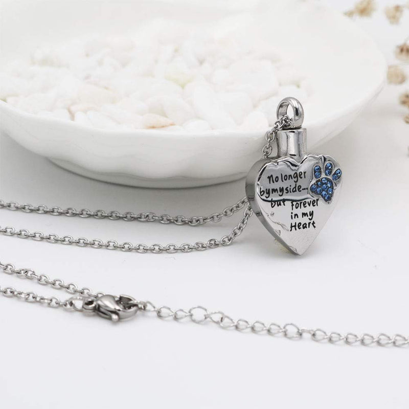 [Australia] - Fashion Pet Cremation Jewelry Stainess Steel Heart Keepsake Ashes Necklace Dog Cat Paw Memorial Urn Pendant Blue 