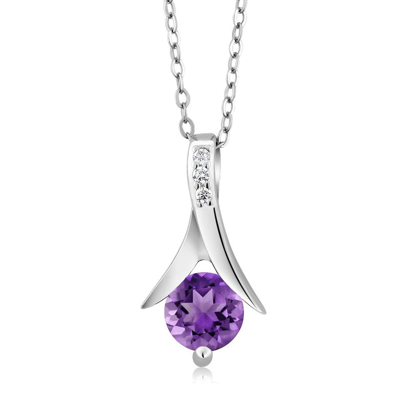 [Australia] - Gem Stone King Amethyst 925 Sterling Silver Round Cut Earrings Pendant Set 2.25 Carat with 18inches Silver Chain 