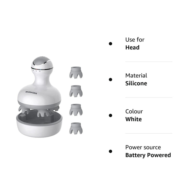 [Australia] - Electric Scalp Head Massager with 4 Removable Heads Attachments for Stimulating Hair Growth, Deep Clean & Stress Release, Waterproof Portable Massager for Head Neck Body 