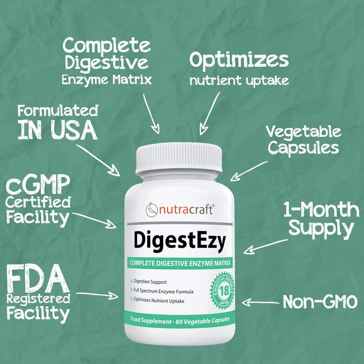 [Australia] - DigestEzy #1 Digestive Enzyme Supplement | Money Back Guarantee | Best Multi-Enzyme Formula to Optimize Digestion | Increase Energy & Support Digestive Health | 60 Capsules 