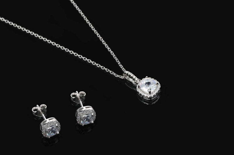 [Australia] - Jane Stone 925 Sterling Silver Necklace Earrings Jewelry Set Cubic Zirconia Wedding Accessories for Women Jewelry White 