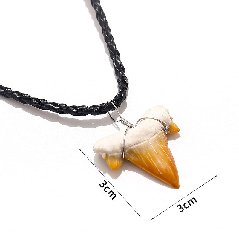[Australia] - Fossilized Shark Tooth Necklace, Morocco Authentic Fossilized Prehistoric Shark Teeth on 20" Inch Braided Leather Cord, Hawaiian Beach Surfer Pendant, Great Gift for Men and Boys #1- approx 2.5cm 