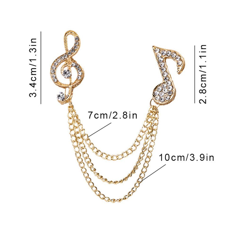[Australia] - Huture 2 Pack Men's Music Note Mark Brooch Lapel Pin Badge Hanging Chains Collar Brooches Pin for Career Suit Tuxedo of Shirts Tie Hat Scarf for Boyfriend Father Birthday Anniversary Gift Gold /Silver 