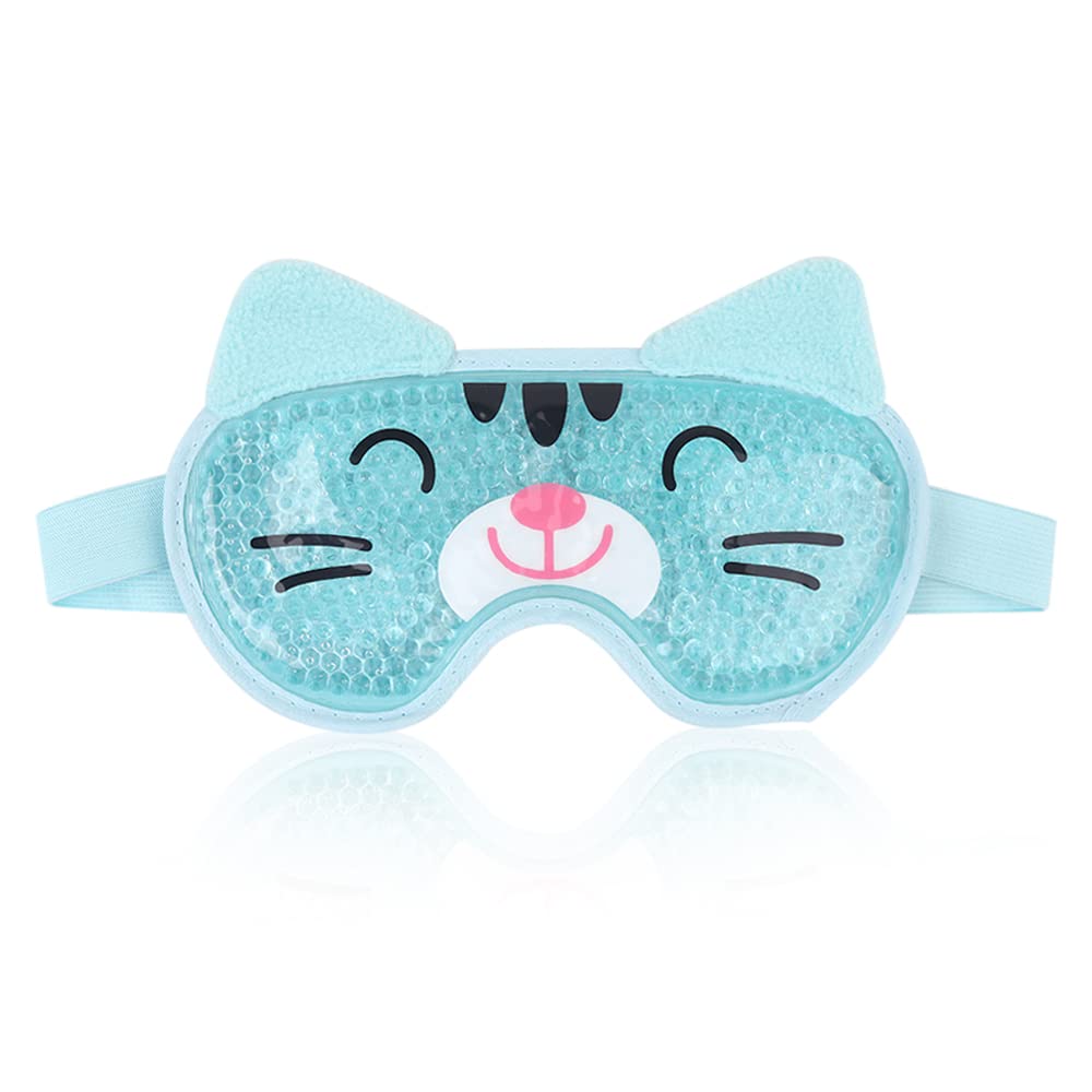 [Australia] - NEWGO Gel Eye Mask Reusable Hot Cold Therapy Cooling Eye Mask with Plush Backing, Relief for Puffy Eyes, Dry Eyes, Dark Circle, Swollen Eyes, Headache, Migraine - Blue Cat 