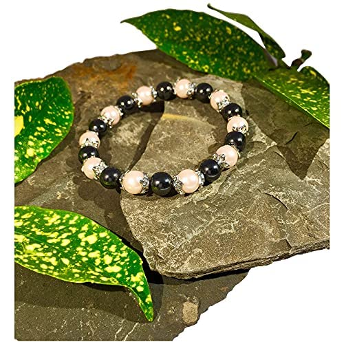 [Australia] - Pretty Pink Pearl & Hematite Stone Natural Magnetic Bracelet for Women - Stretch to Fit Any Wrist - Supplied in a Jewellery Gift Box 